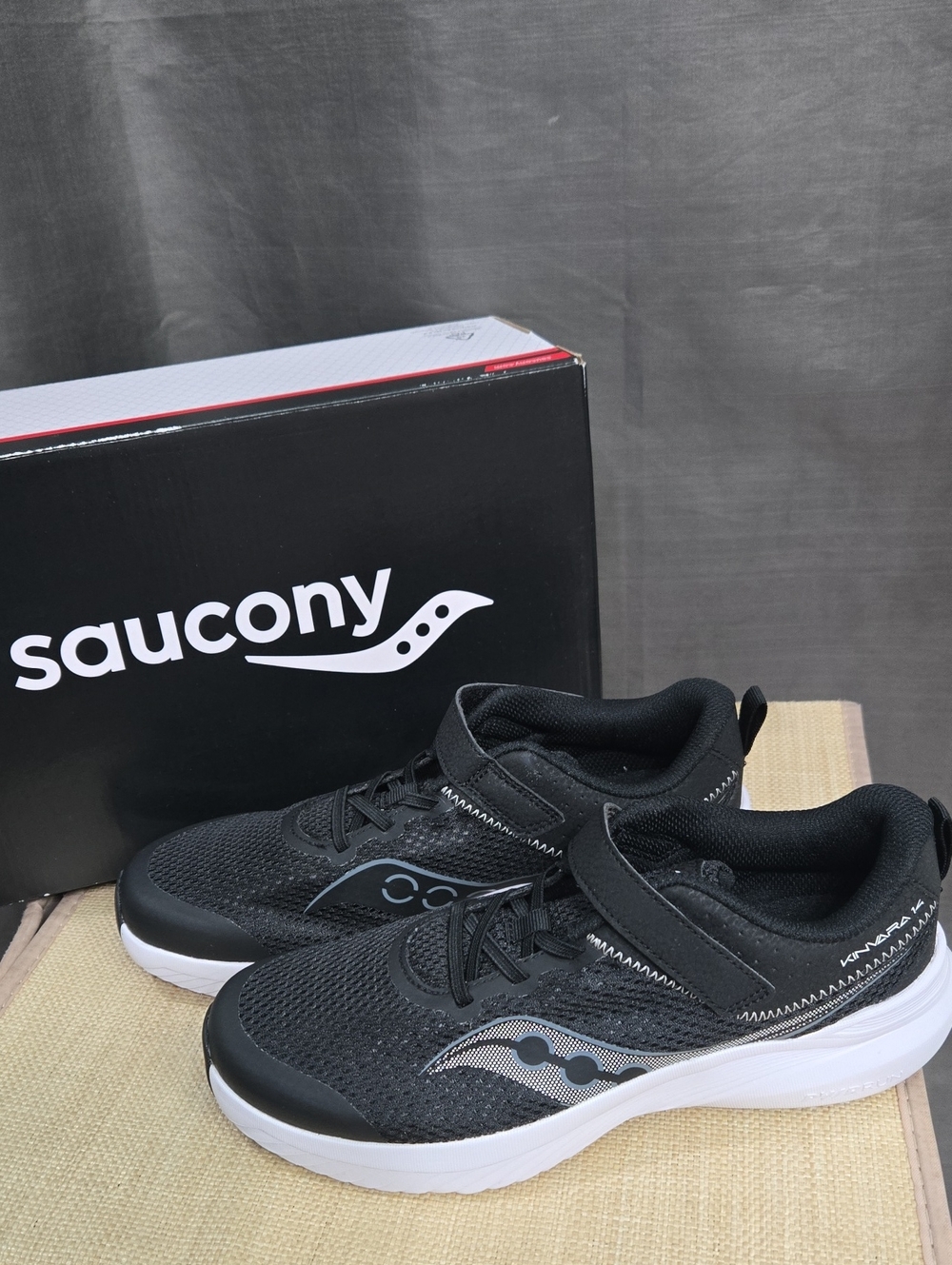 Saucony Big Kids Black and White Mesh Hook-and-Loop Sneakers